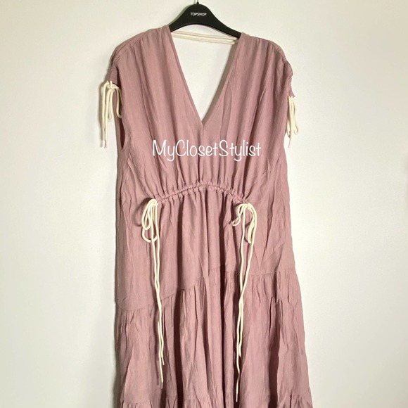Anthropologie Tiered Pinch Maxi Dress NWT New Large pink Flowy SO FLATTERING! - Picture 9 of 10